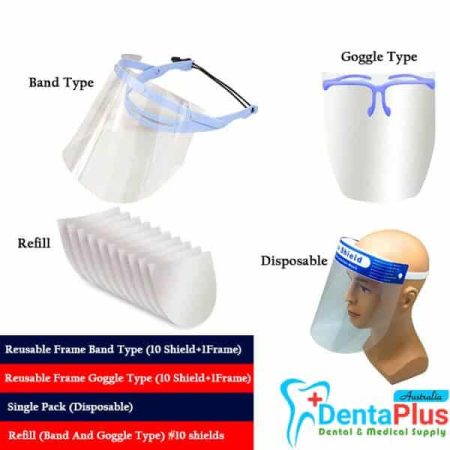face-shield-disposable-reusable-frame-and-refill-band-and-goggle-type-Face Shield - Dental Supplies Australia