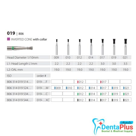 Diamond Burs Inverted Cone With Collar ISO: 019-806 MDT #10Pcs/Box
