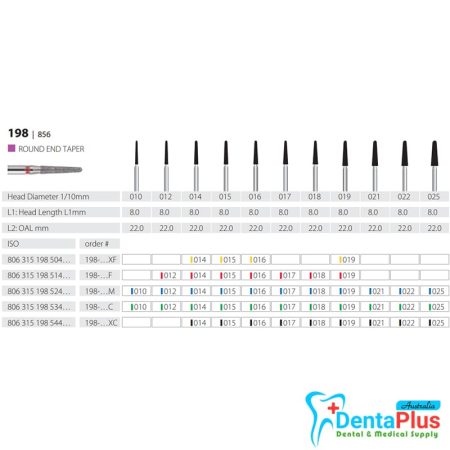 Diamond Burs Round End Taper ISO: 198-856 MDT #10Pcs/Box