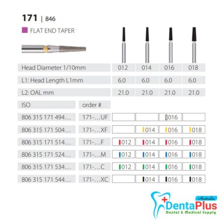 Diamond Burs Flat End Taper ISO: 171-846 MDT #10Pcs/Box