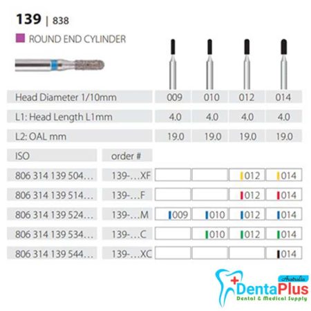 Diamond Burs Round End Cylinder ISO: 139-838 MDT #10Pcs/Box