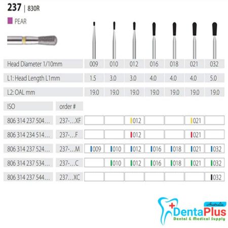 Diamond Burs Pear ISO: 237-830 MDT #10Pcs/Box