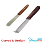 Dental-Metal-Spatula-With-Wooden-Handle—Curved-&-Straight