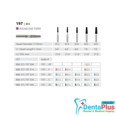 Diamond Burs  Round End Taper ISO: 197-855 MDT #10Pcs/Box