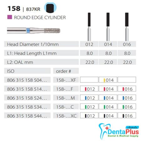 Diamond Burs Round Edge Cylinder ISO: 158-837 MDT #10Pcs/Box
