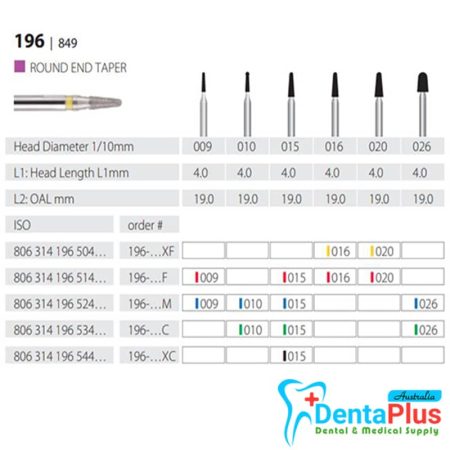 Diamond Burs  Round End Taper ISO: 196-849 MDT #10Pcs/Box