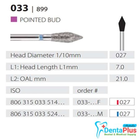 Diamond Burs Pointed Bud ISO: 033-899 MDT #10pcs/pkt
