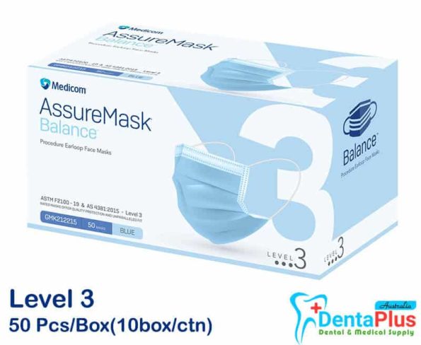 Face Masks (Level -3) Blue Medicom Assure Earloop